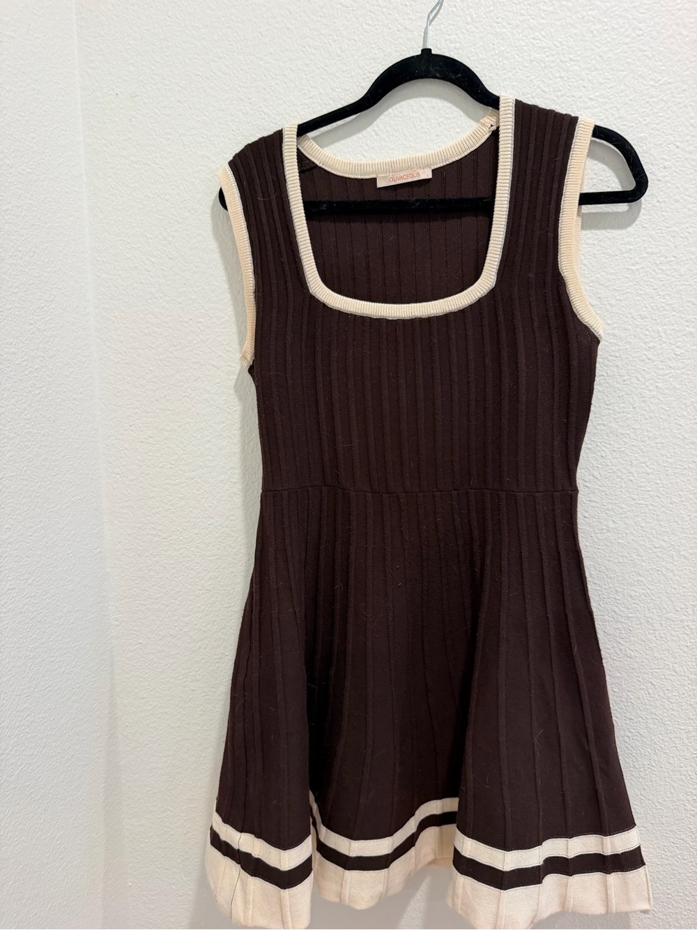 [LIKE 🆕] Brown + Beige Knit Dress with Cream Trim